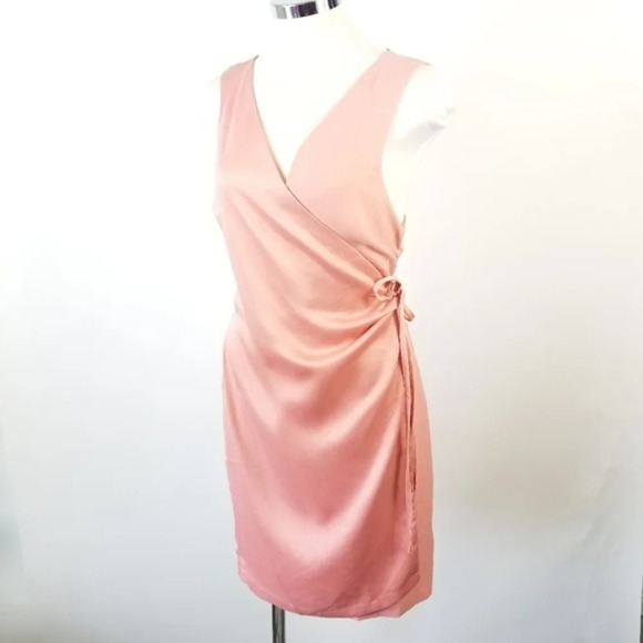 ONE ONE SIX Peach Pink Satin Surplice Dress L - Picture 4 of 6
